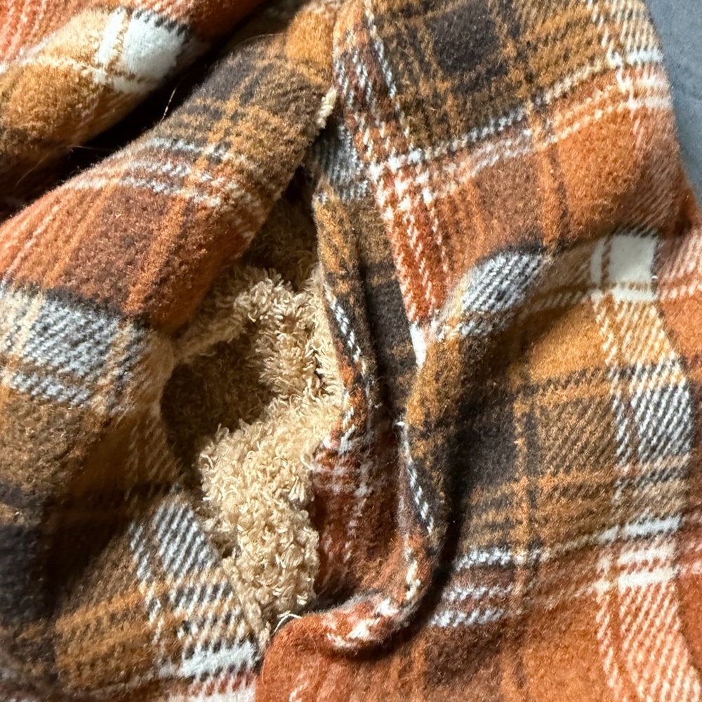 Cozy Brown Plaid Teddy Jacket with Hood - Picture 3 of 4